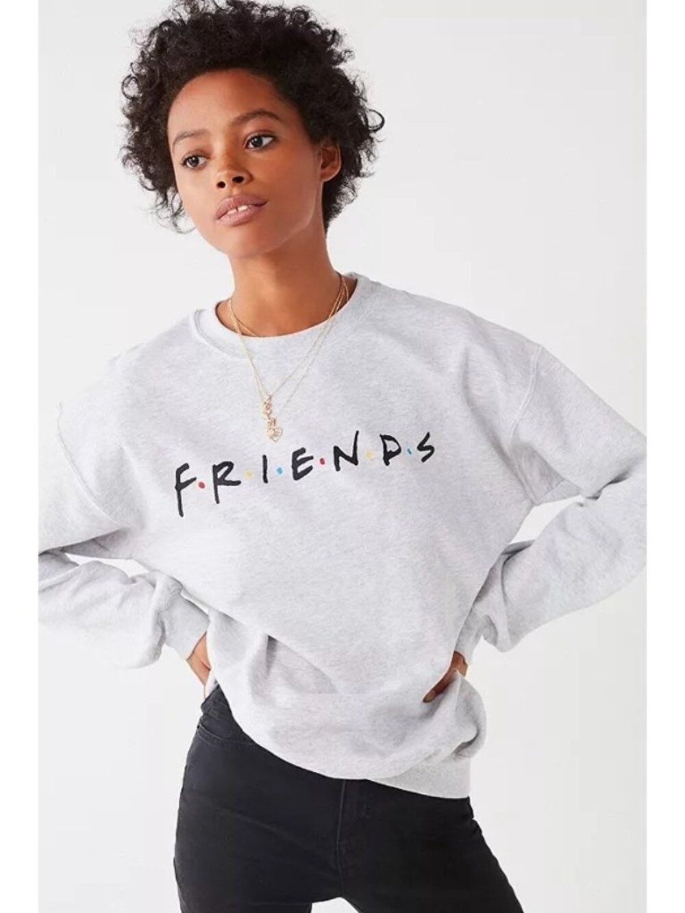 H&M Crew Neck Sweatshirt Size Small Friends Logo Gray Long Sleeves Ribbed Cuffs